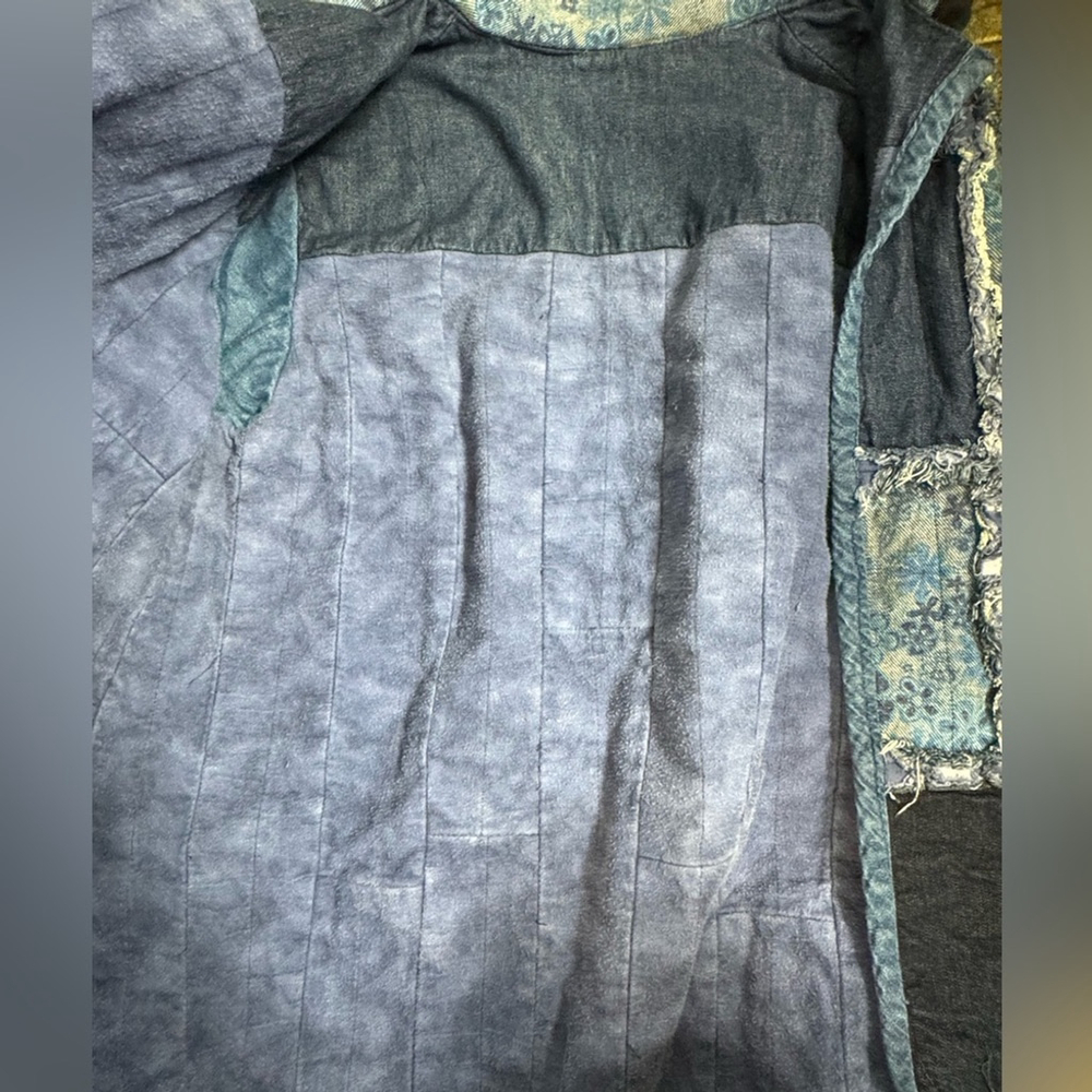 Patchwork Denim Jacket Indigo Floral Quilted Artw… - image 7